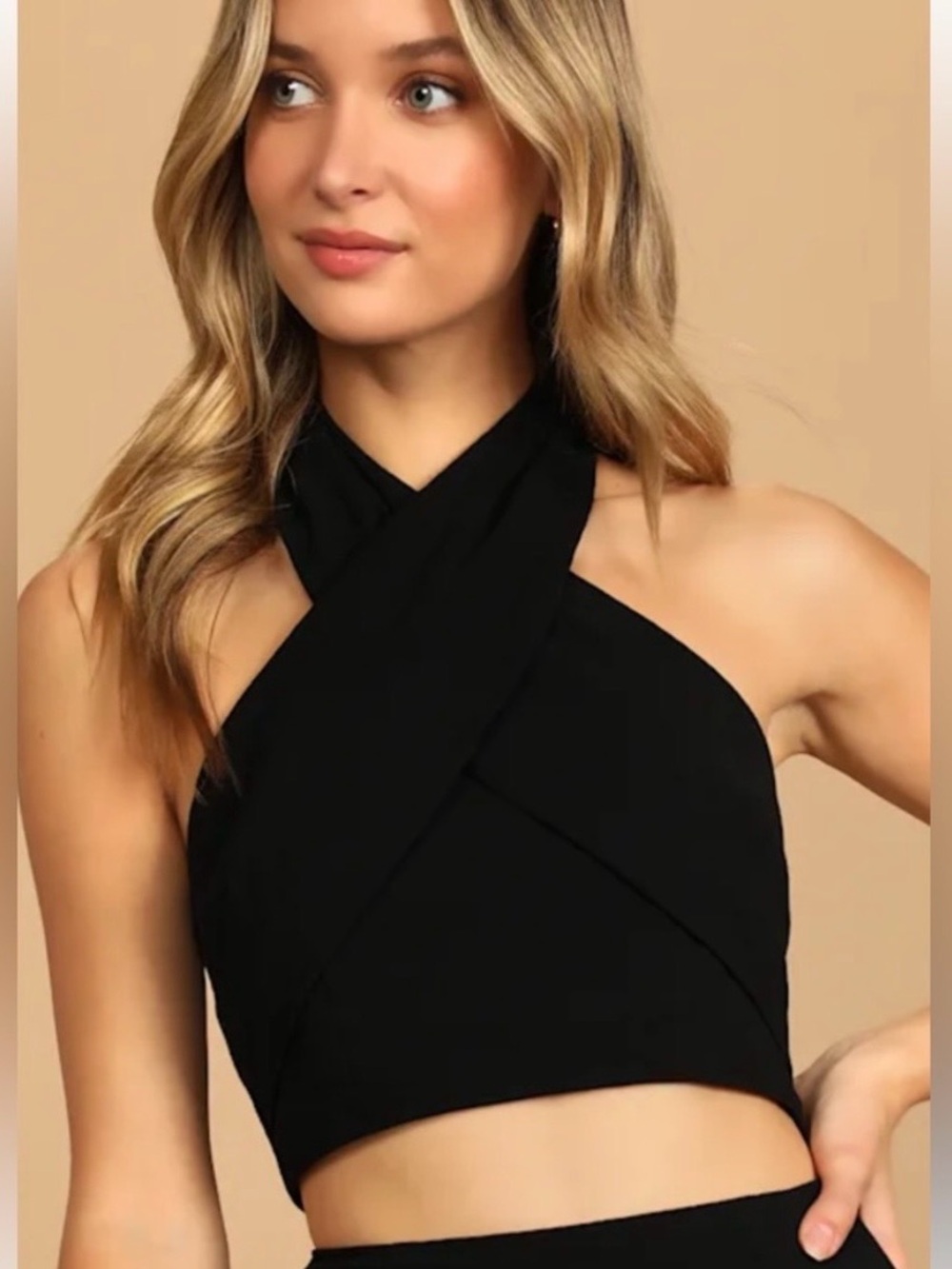 NWT Lulu's Black Cross-Halter Crop Top